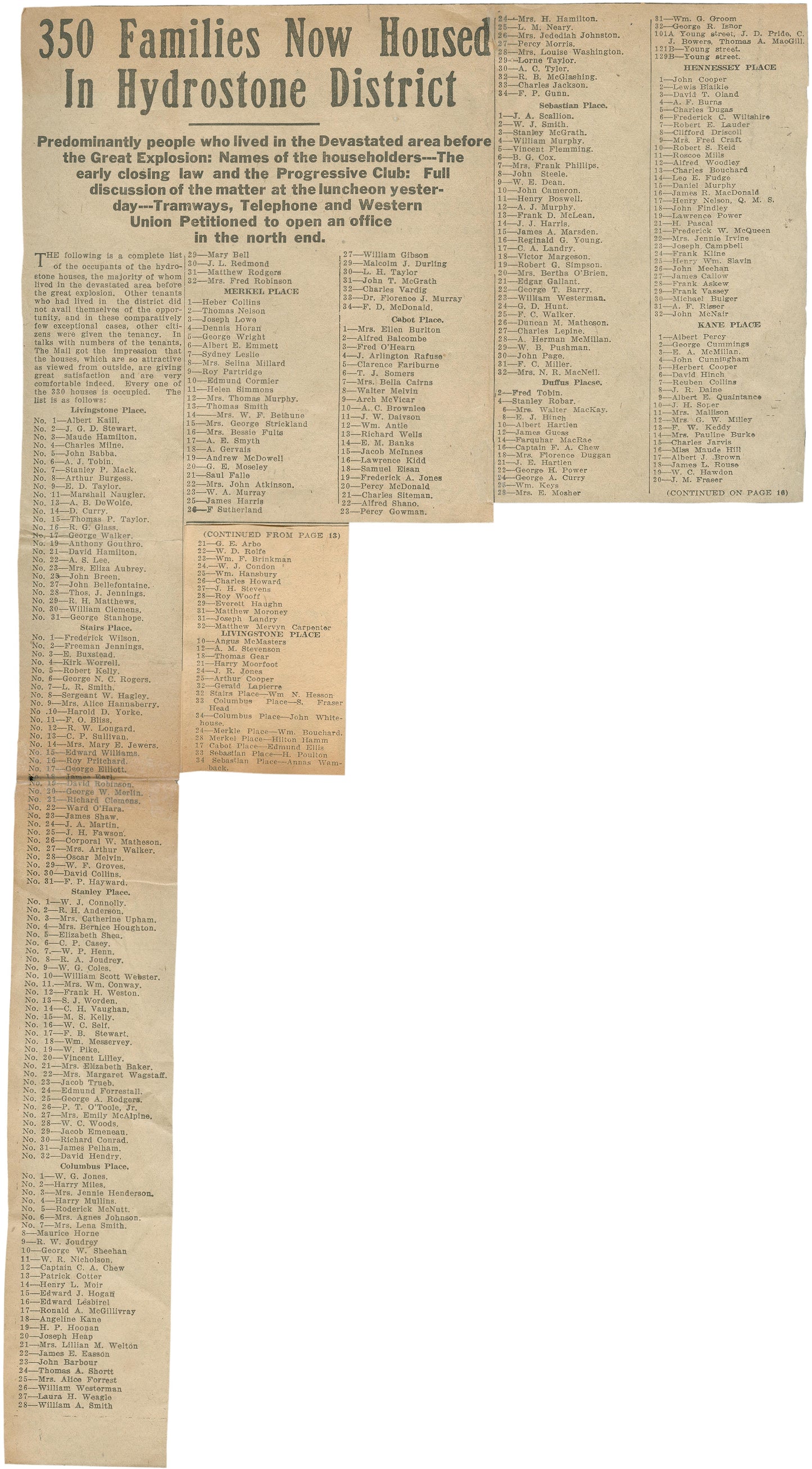 350 Families now Housed in Hydrostone district