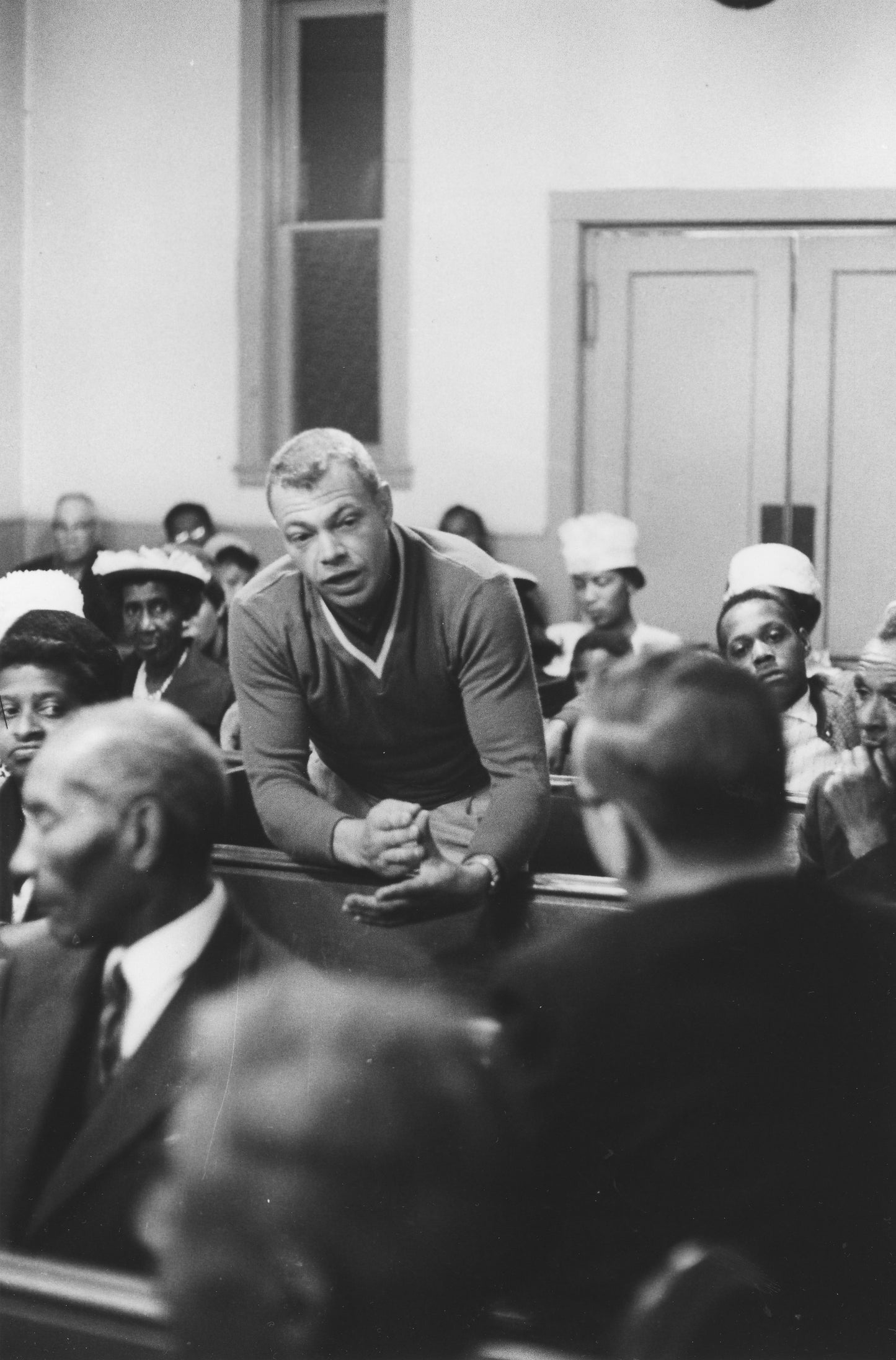 Flemming ‘Curly’ Vemb making a point at a public meeting at Seaview African United Baptist Church, Africville