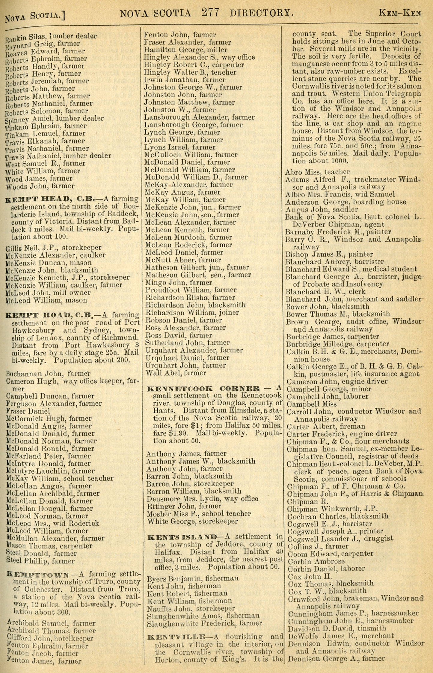 Lovell's Province of Nova Scotia Directory for 1871