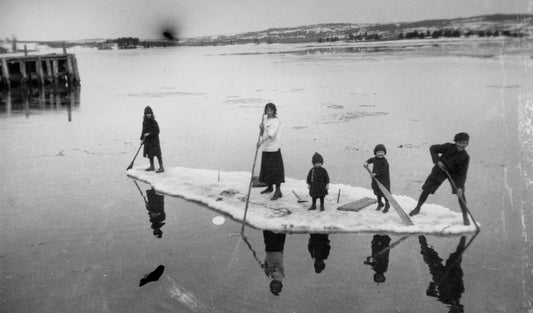 Buckley family members on a small iceberg