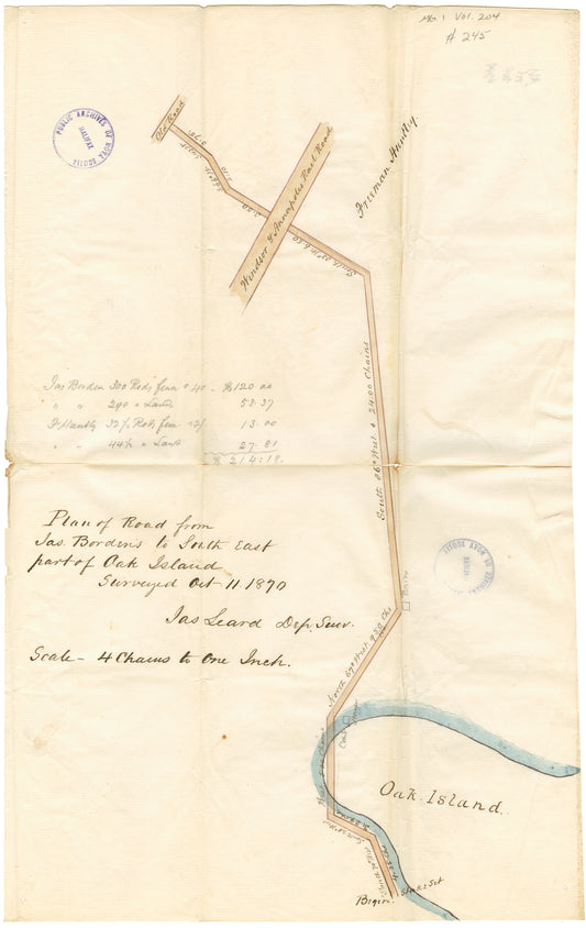 Plan of road from James Borden's to south east part of Oak Island