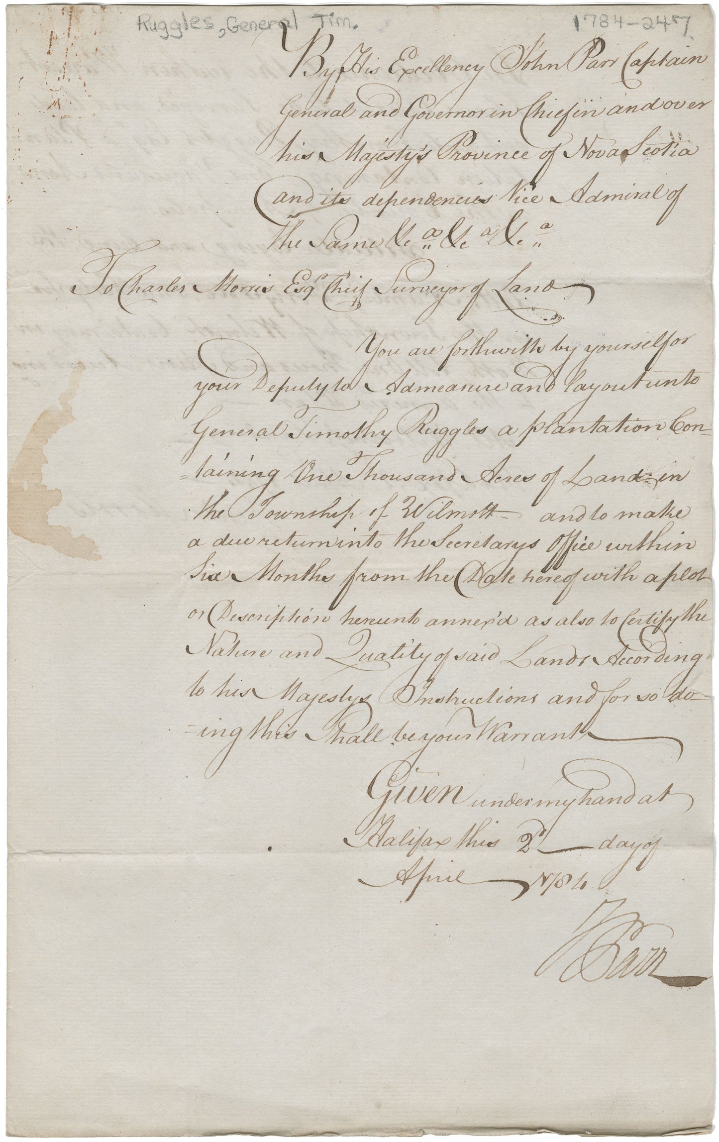 Ruggles, Timothy – 1784 – Annapolis County