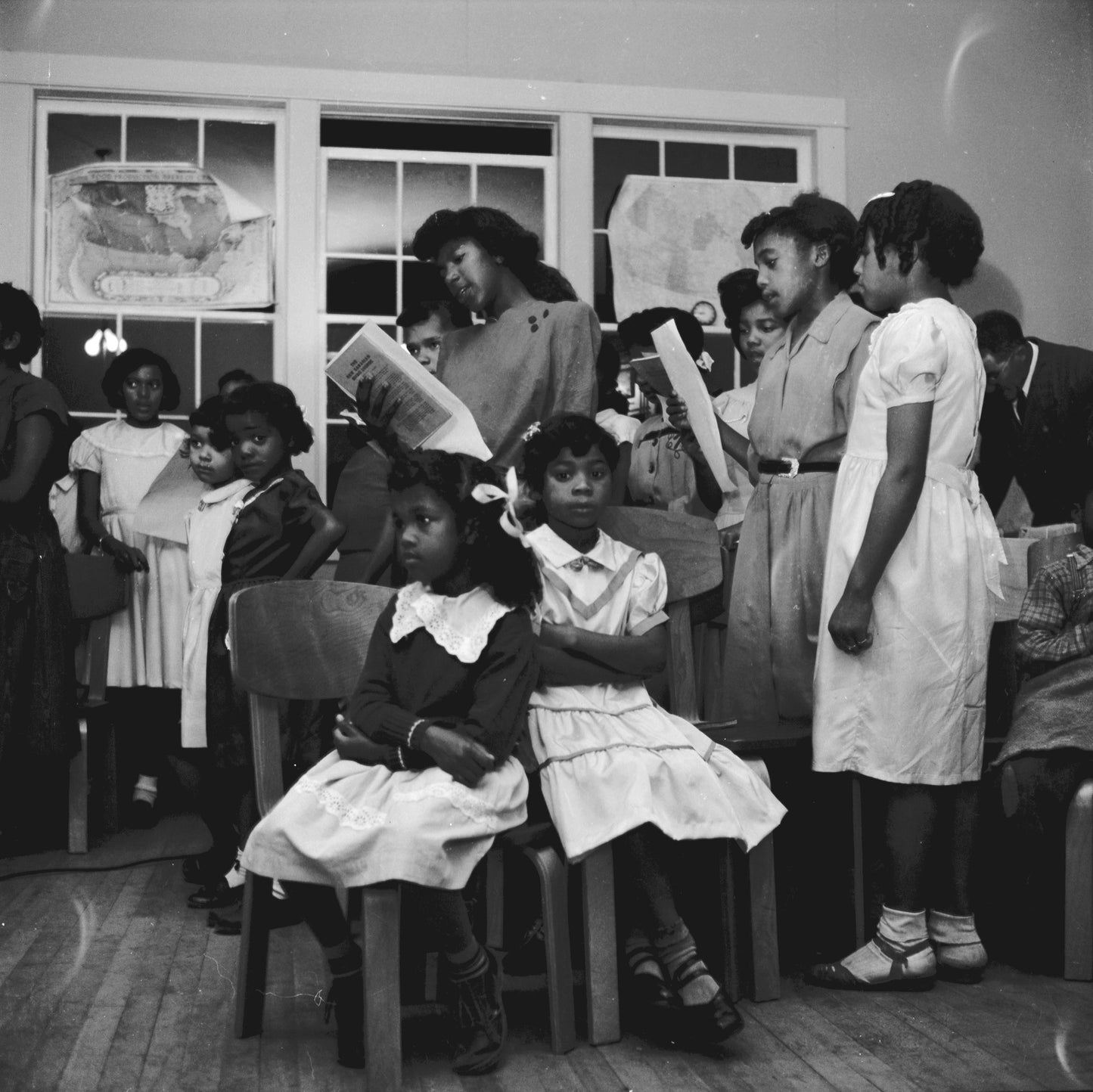 Girls singing at the new community school