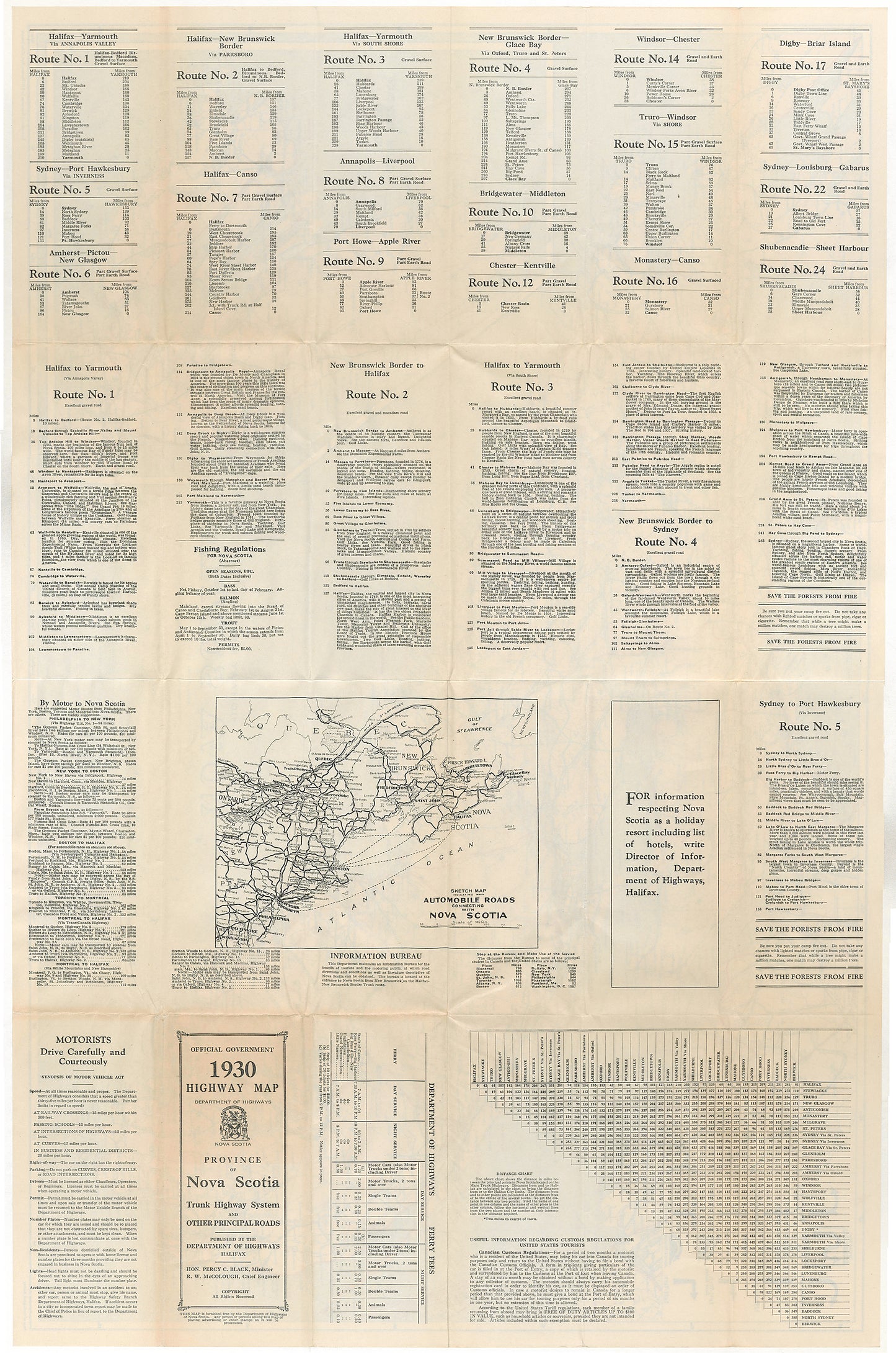 Official government 1930 highway Map Province of Nova Scotia