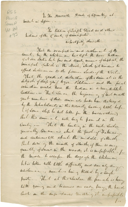 Petition from Joseph Gloade and other Mi'kmaq of the County of Annapolis