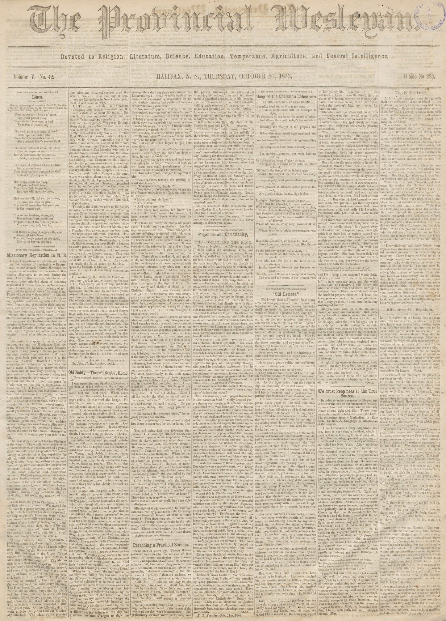 Wesleyan 20 October 1853 Page 1