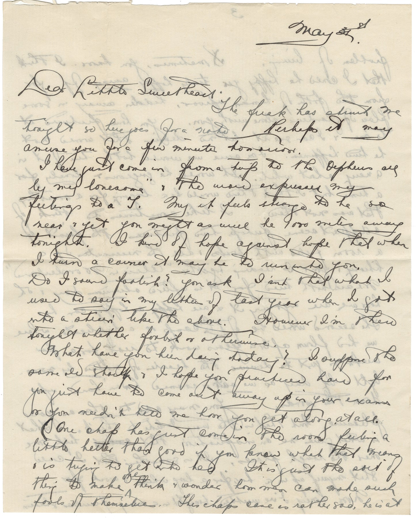 "Dear Little Sweetheart" Letter to Miss H.K. Jones from Reg, May 31 1915, Page 1