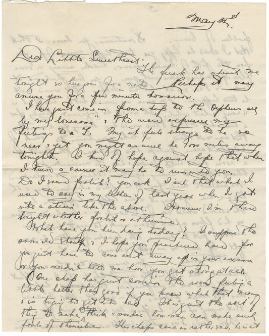 "Dear Little Sweetheart" Letter to Miss H.K. Jones from Reg, May 31 1915, Page 1