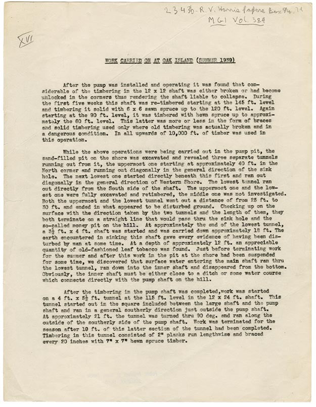 "Work carried on at Oak Island"