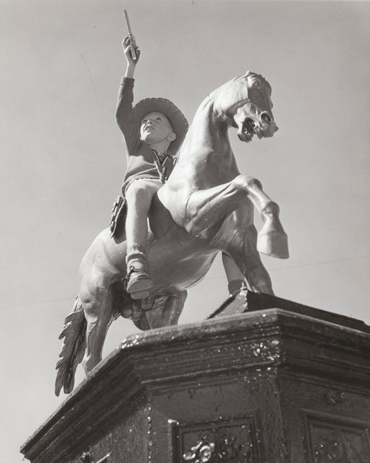 Young cowboy rides monument in Yarmouth
