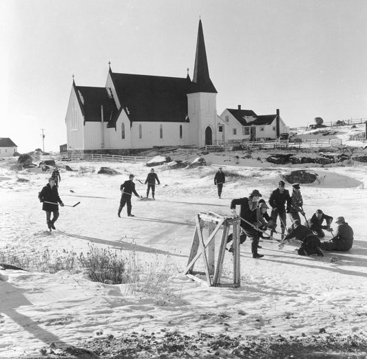 Ice Hockey Game in front of St. John's Anglican Church, Peggy's Cove