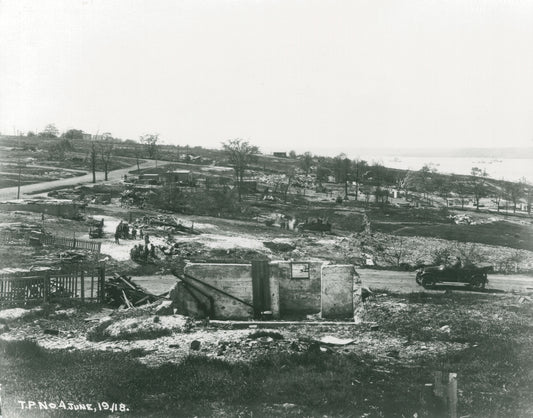 Looking north from Acadia Square towards Duffus Street showing clean-up prior to reconstruction