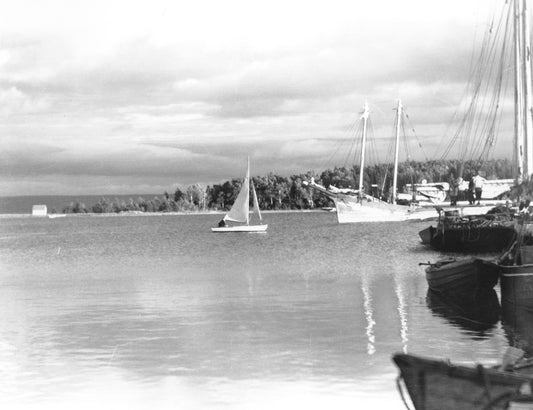 "Schooners at anchor, Baddeck Harbour, NS"