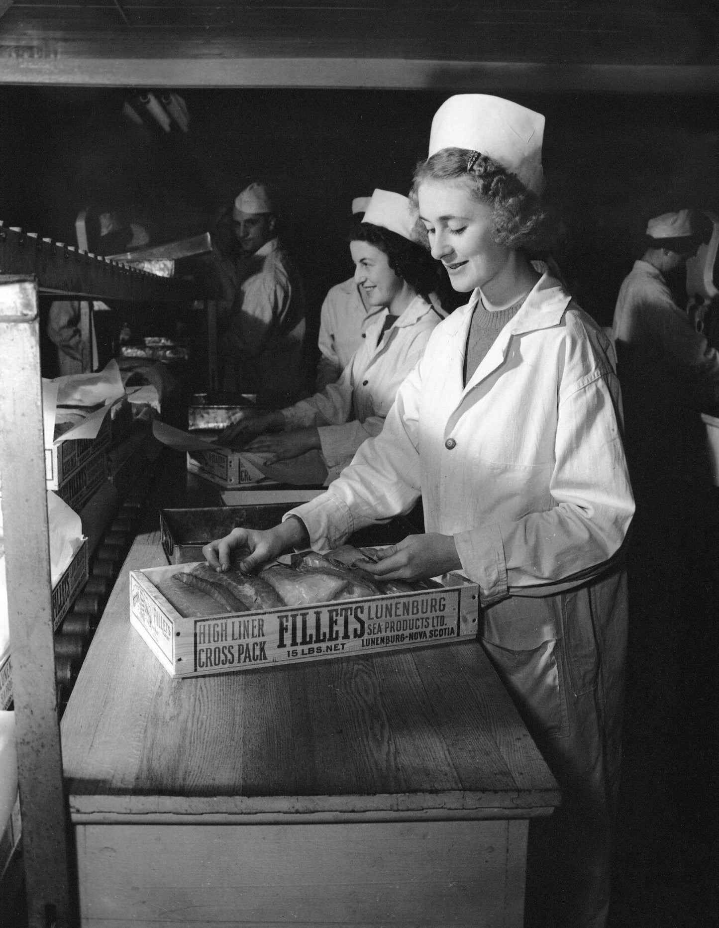 Women packing fish fillets, Lunenburg Sea Products