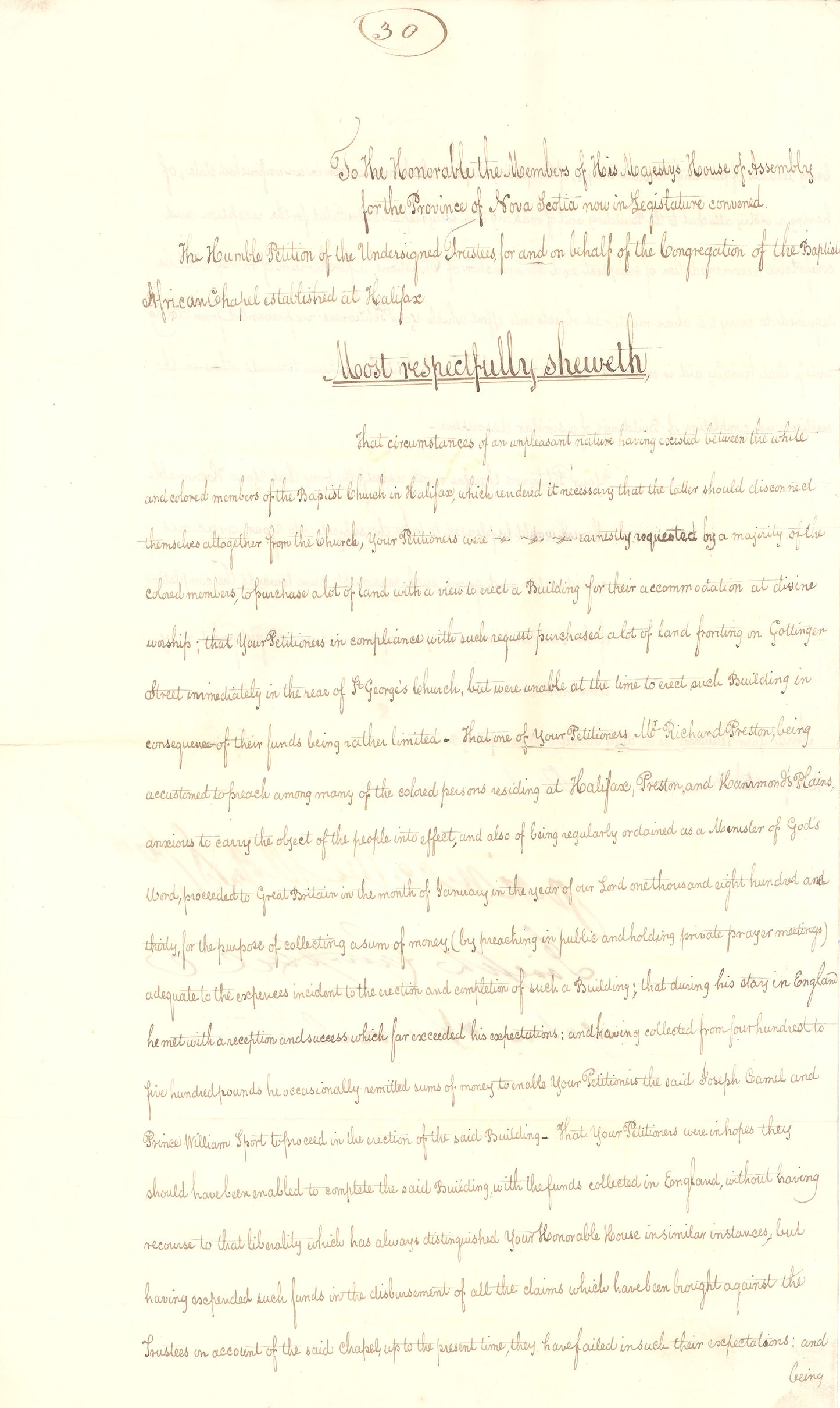 Petition from Richard Preston and others concerning the African Baptist Church