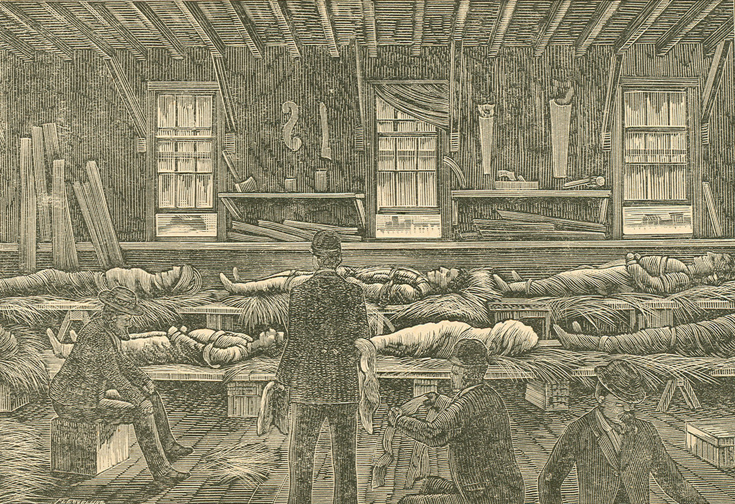 "Interior of Carpenters' Shop, Used as a Morgue"