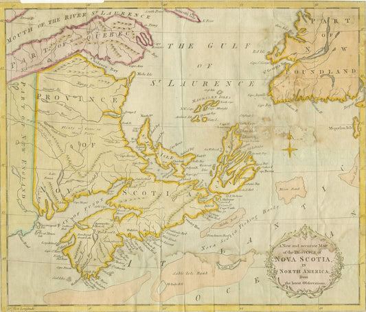 A New and accurate Map of the Province of Nova Scotia in North America from the latest Observation