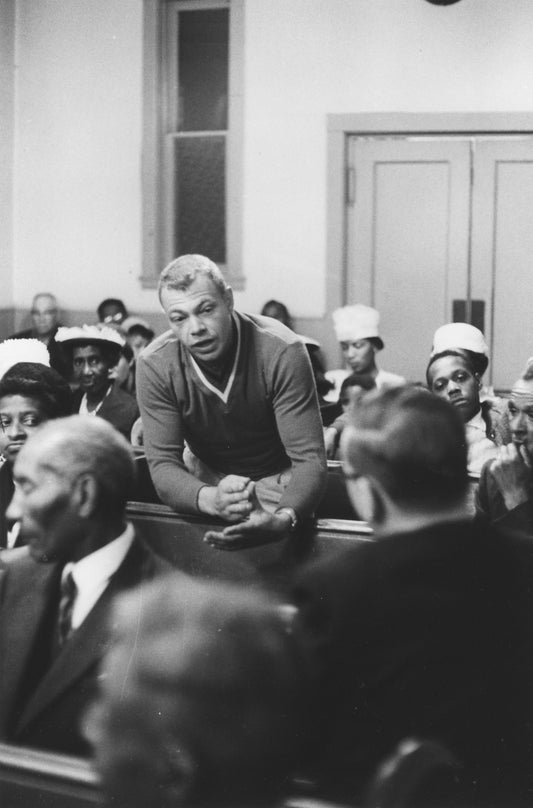 Flemming ‘Curly’ Vemb making a point at a public meeting at Seaview African United Baptist Church, Africville