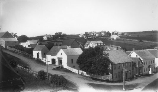 View at the corner of Main and Prince Streets, Guysborough, N.S., with Lawlor's Stable in centre of photograph