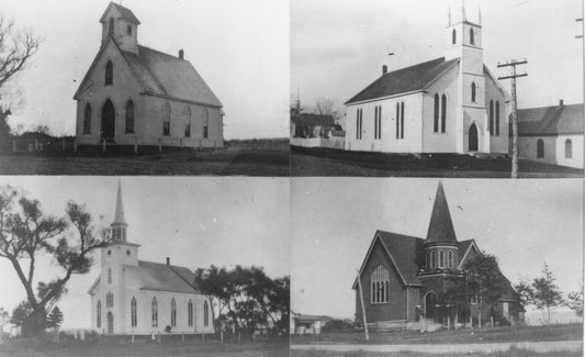 Four churches, Guys., clockwise from top left, Christ Church Anglican; Presbyterian; Baptist and St. Ann's RC