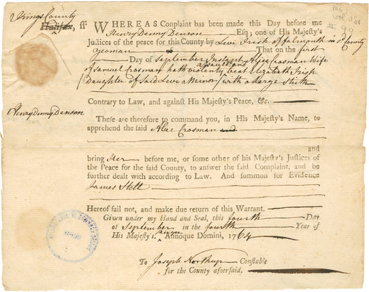 Charge of assault against Alice Crosman