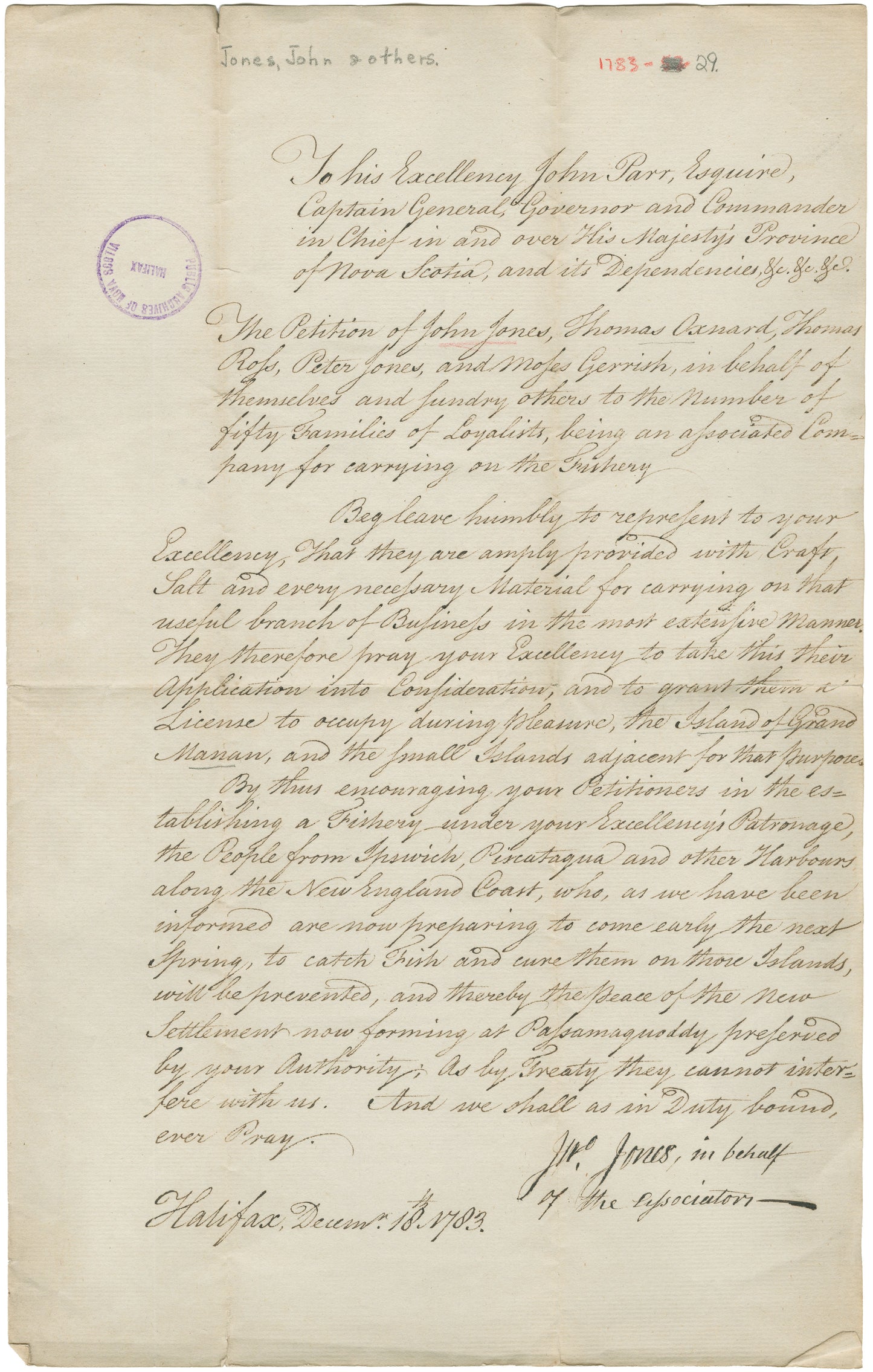 Jones, John and others – 1783 – New Brunswick