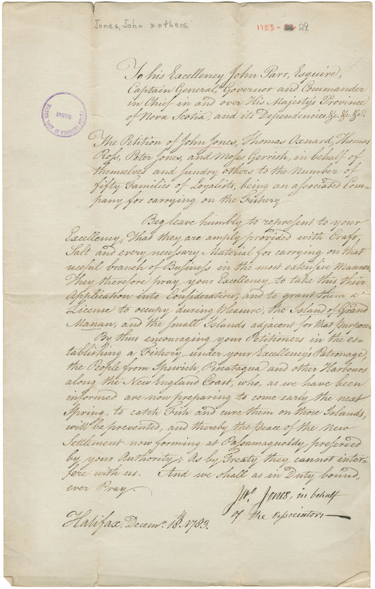 Jones, John and others – 1783 – New Brunswick