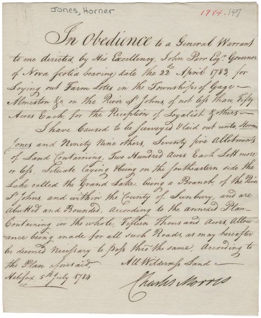 Jones, Horner and others – 1784 – New Brunswick