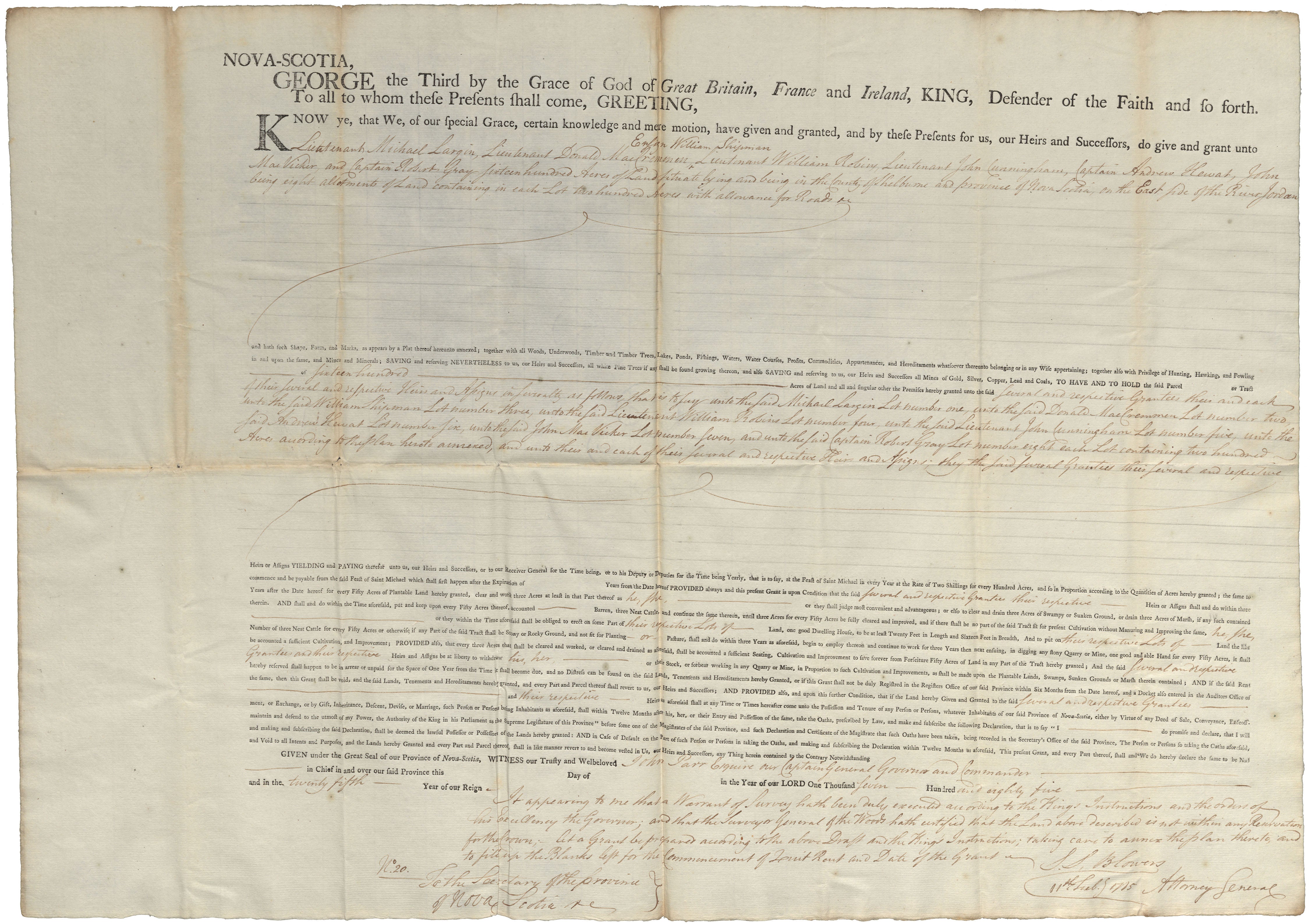One Ns Nova Scotia Land Papers, 1785 Shelburne County Draft Grant – Nova ...