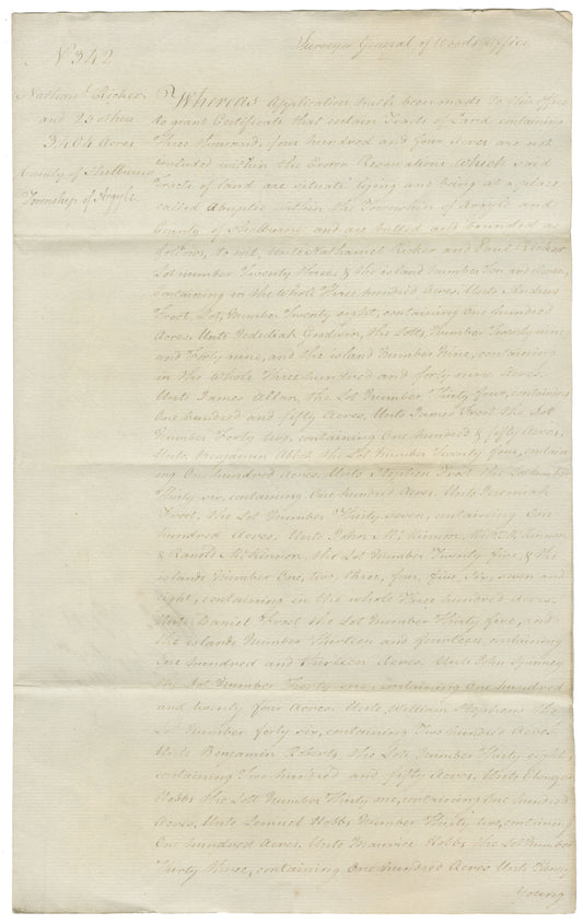 Ricker, Nathaniel and others – 1785 – Shelburne County - Surveyor's Certificate