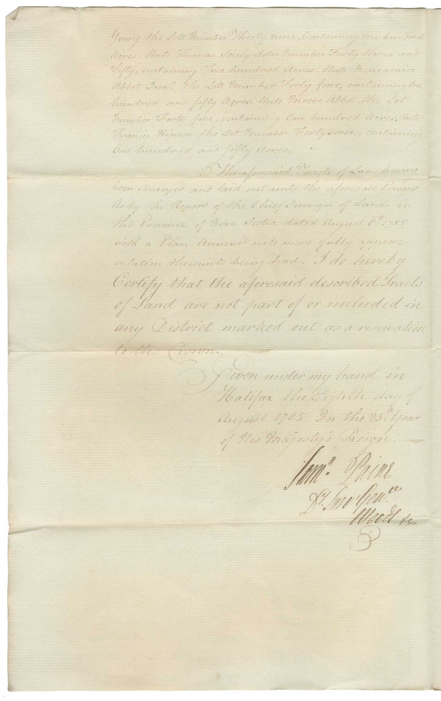 Ricker, Nathaniel and others – 1785 – Shelburne County - Surveyor's Certificate