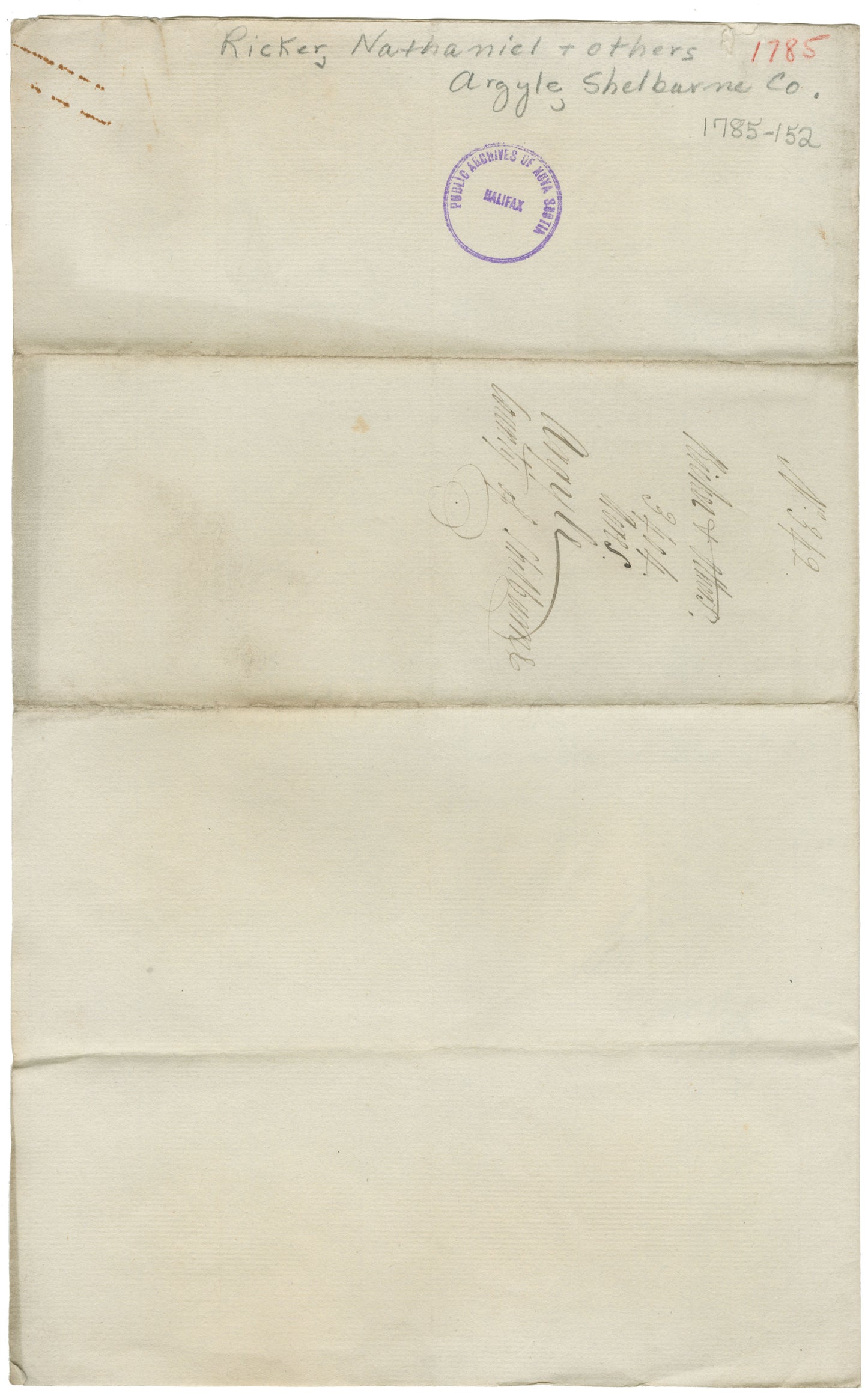 Ricker, Nathaniel and others – 1785 – Shelburne County - Surveyor's Certificate