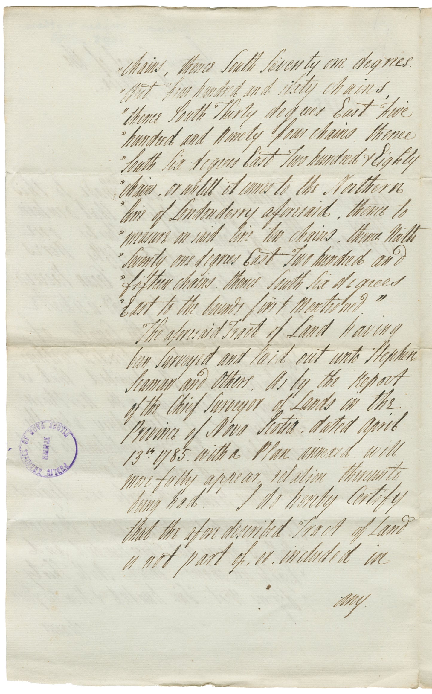 Surveyor's Certificate Cumberland County 1785