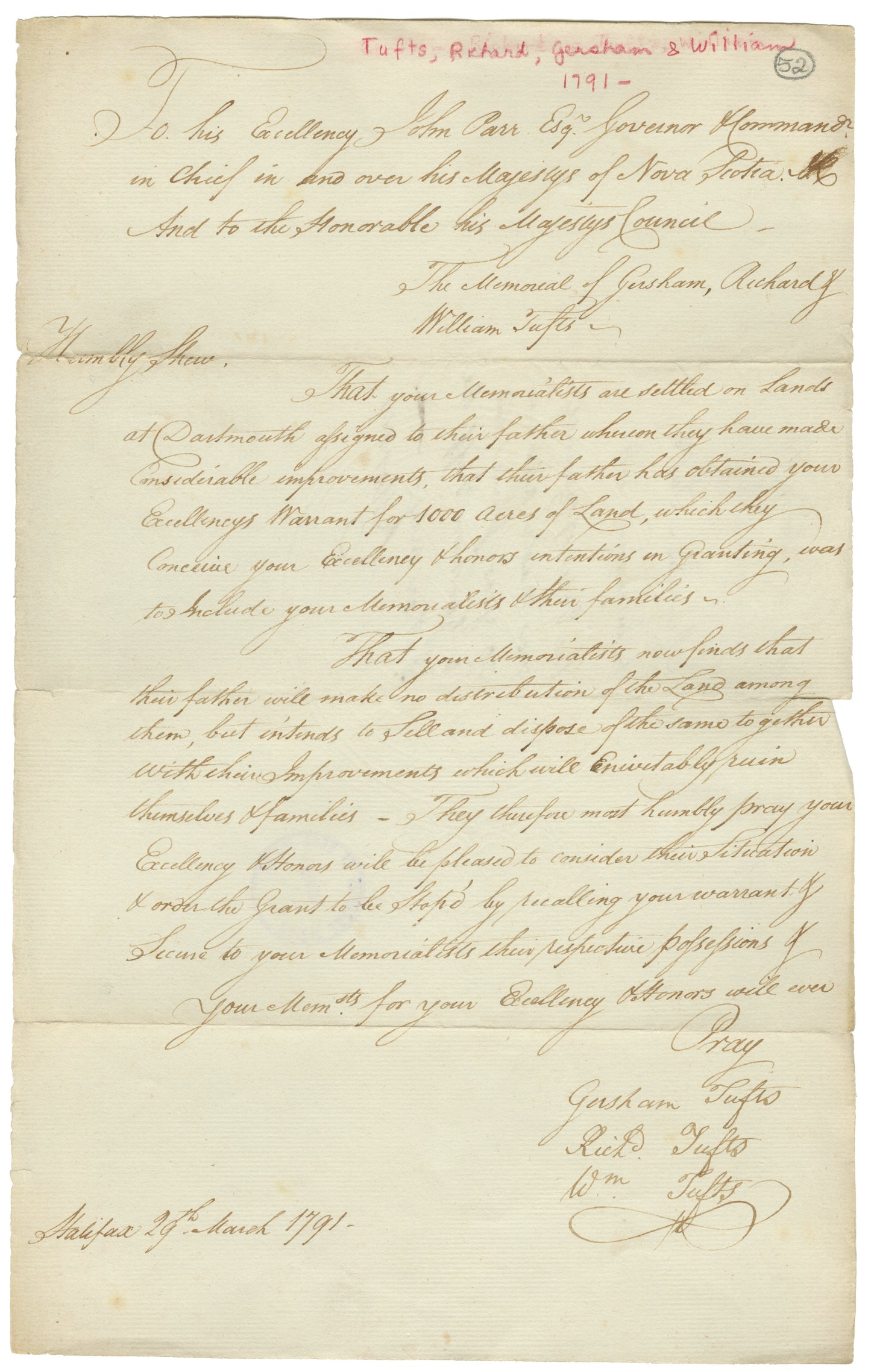 Land Papers - Tufts, William and Gersham, Richard – 1791 – Halifax County