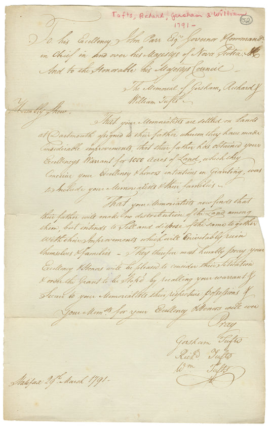 Land Papers - Tufts, William and Gersham, Richard – 1791 – Halifax County