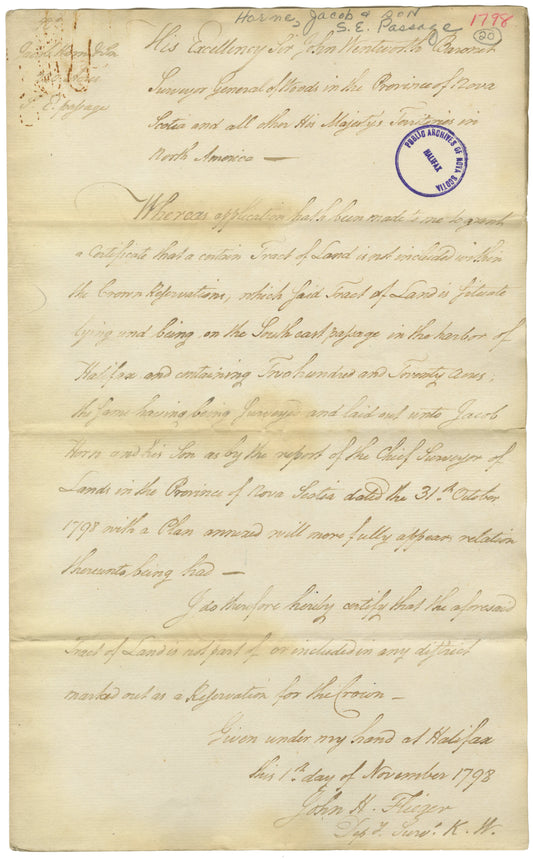 Horne, Jacob and Horne, Jacob, Jr. – 1798 – Halifax County - Surveyor's Certificate