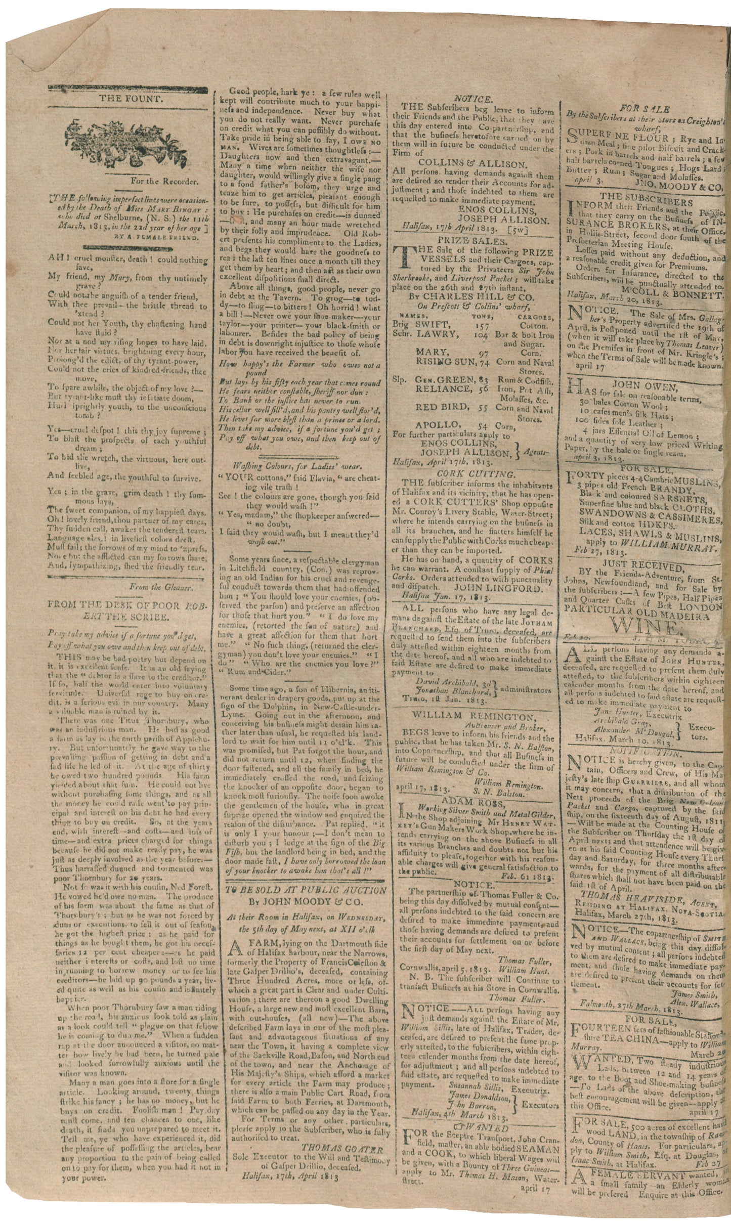 Acadian Recorder,  24 April 1813