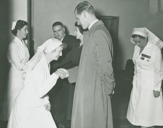 Princess Elizabeth and Prince Philip visiting Camp Hill Hospital