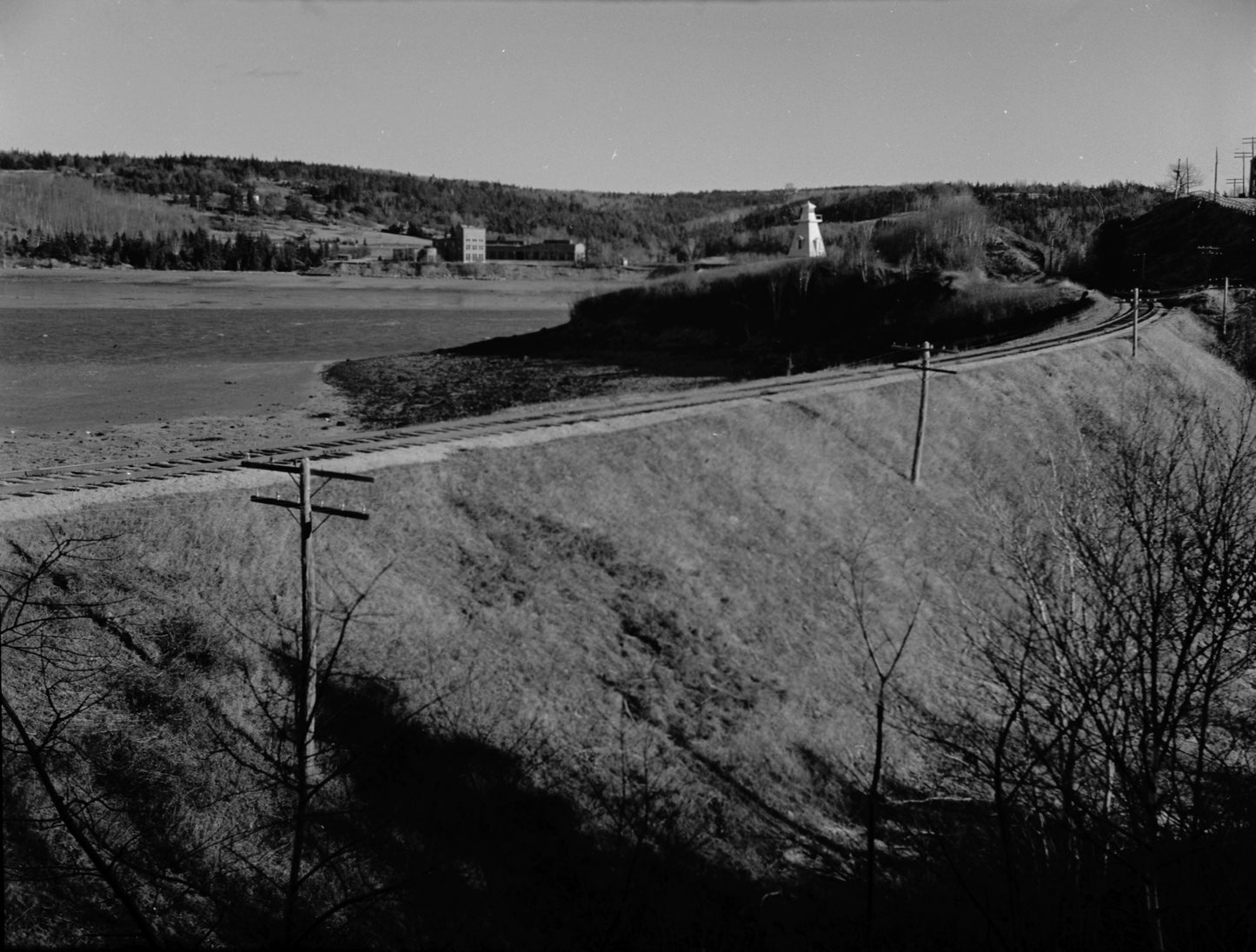 C.P.R. rail tracks passing the Bear River light. December 1950.