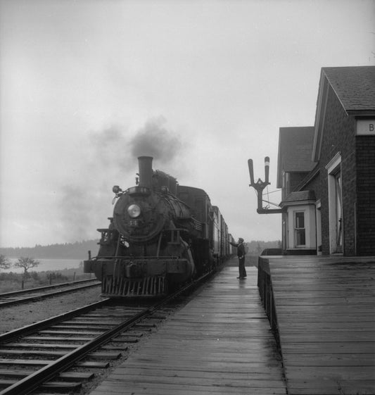 The C.P.R. morning freight passing through Bear River Station. November 1950.
