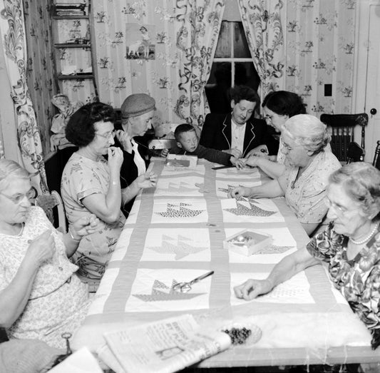 Quilting at a meeting of the Baptist Church Sewing Circle, Westport