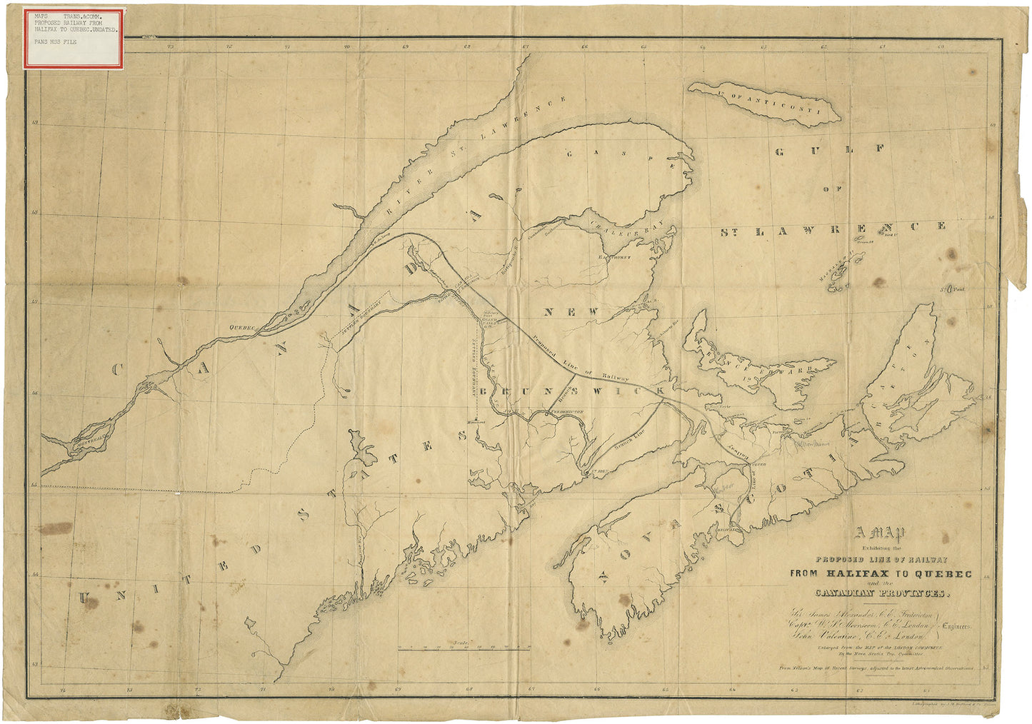 Proposed Line of Railway from Halifax to Quebec