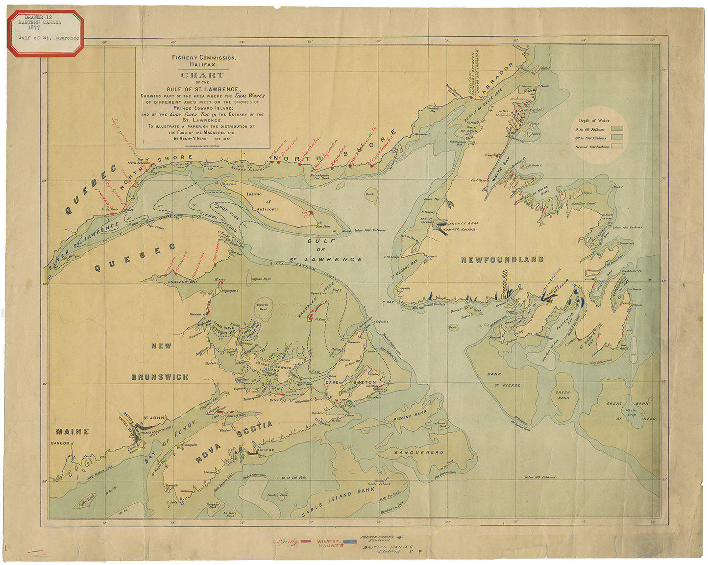 Fishery Commission Halifax Chart of the Gulf of St.Lawrence Oct 1877