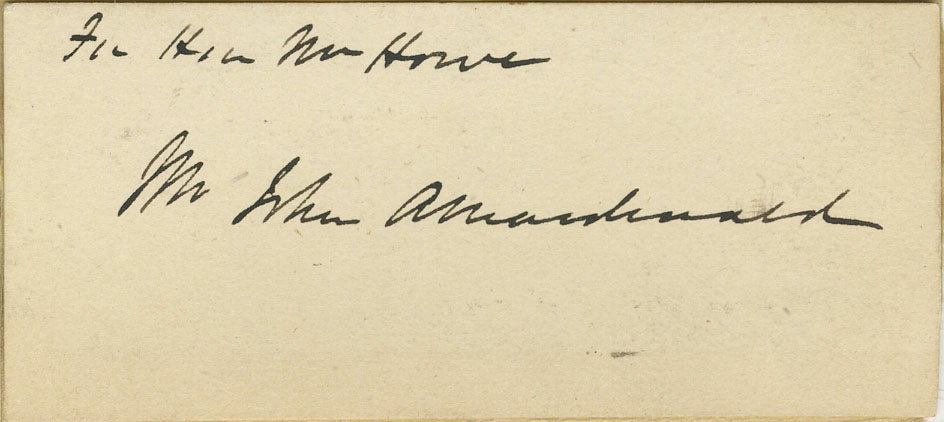 Calling card of Mr. John A. Macdonald