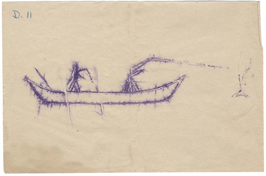 Tracing of a petroglyph of a human figure in a canoe lancing a fish