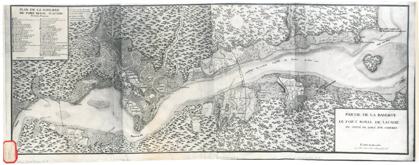 Plan de la Banlieu du Fort Royal a l'Acadie et environes et de ses environs. Partie de la Banlieue du Fort Royal de L'Acadie du coste de lisle aux cheures