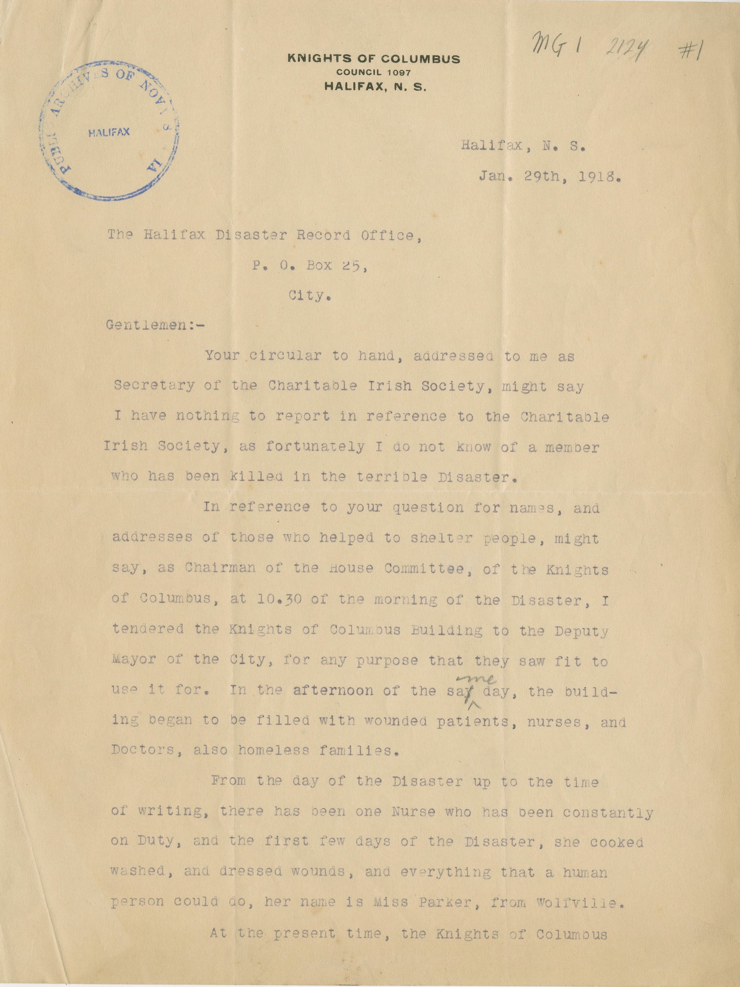Letter from Halifax W.A.N. Lonaghan