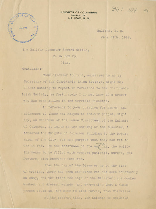 Letter from Halifax W.A.N. Lonaghan