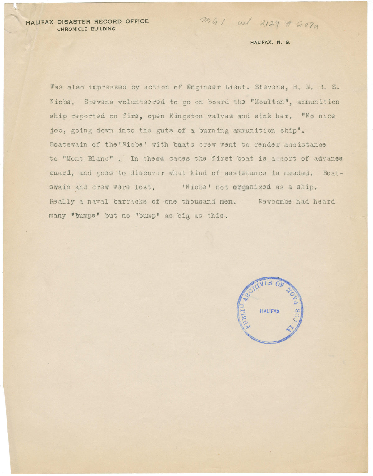 Personal narrative - Captain Newcombe of H.M.C.S. Niobe