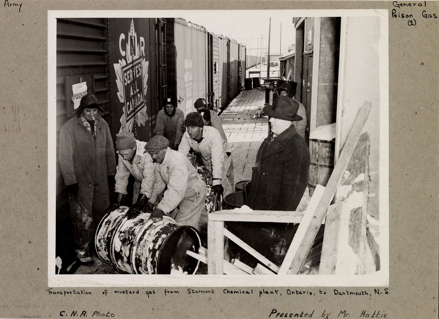 Transportation of mustard gas from Stormont Chemical Plant, Ontario, to Dartmouth, N.S.